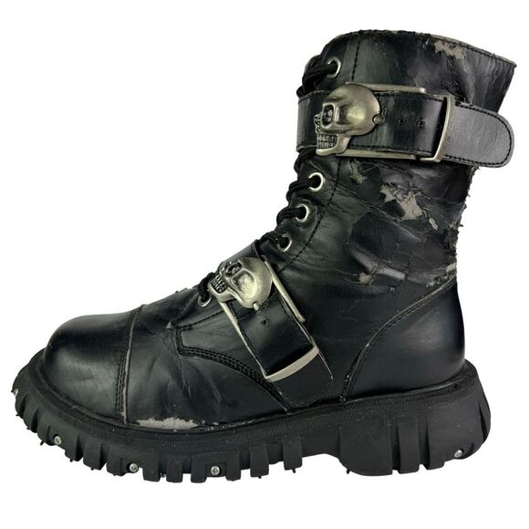 Tuk Anarchic Vintage Y2K Skull Chunky Platform Combat Boots Cybergoth Goth Sz 10 - Picture 5 of 12